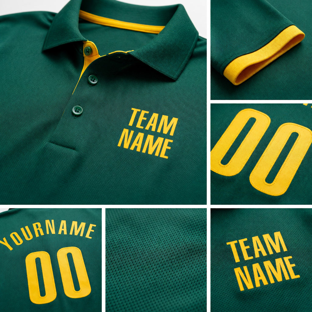 Custom Kelly Green Yellow Performance Golf Polo Shirt detail