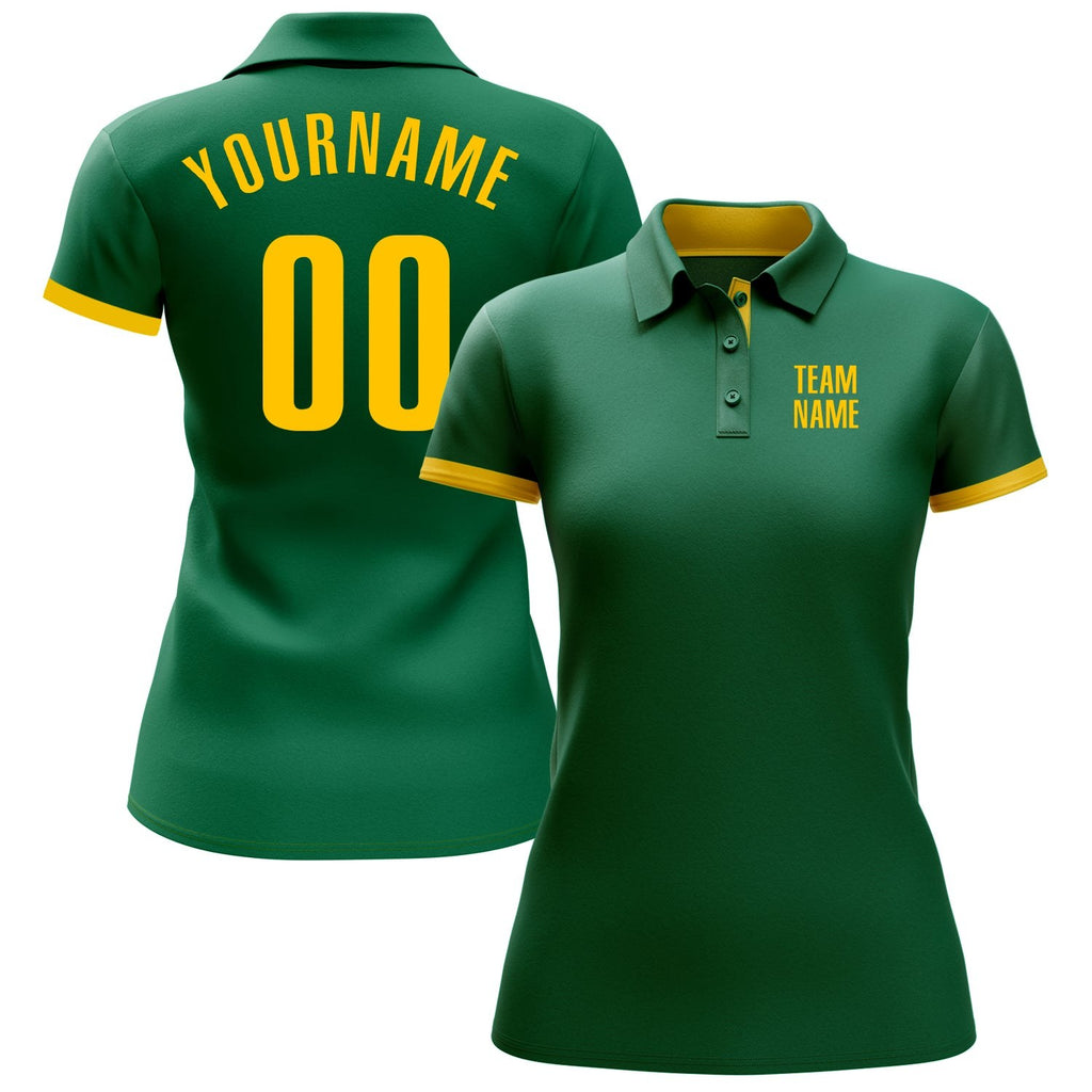 Custom Kelly Green Yellow Performance Golf Polo Shirt photo 2