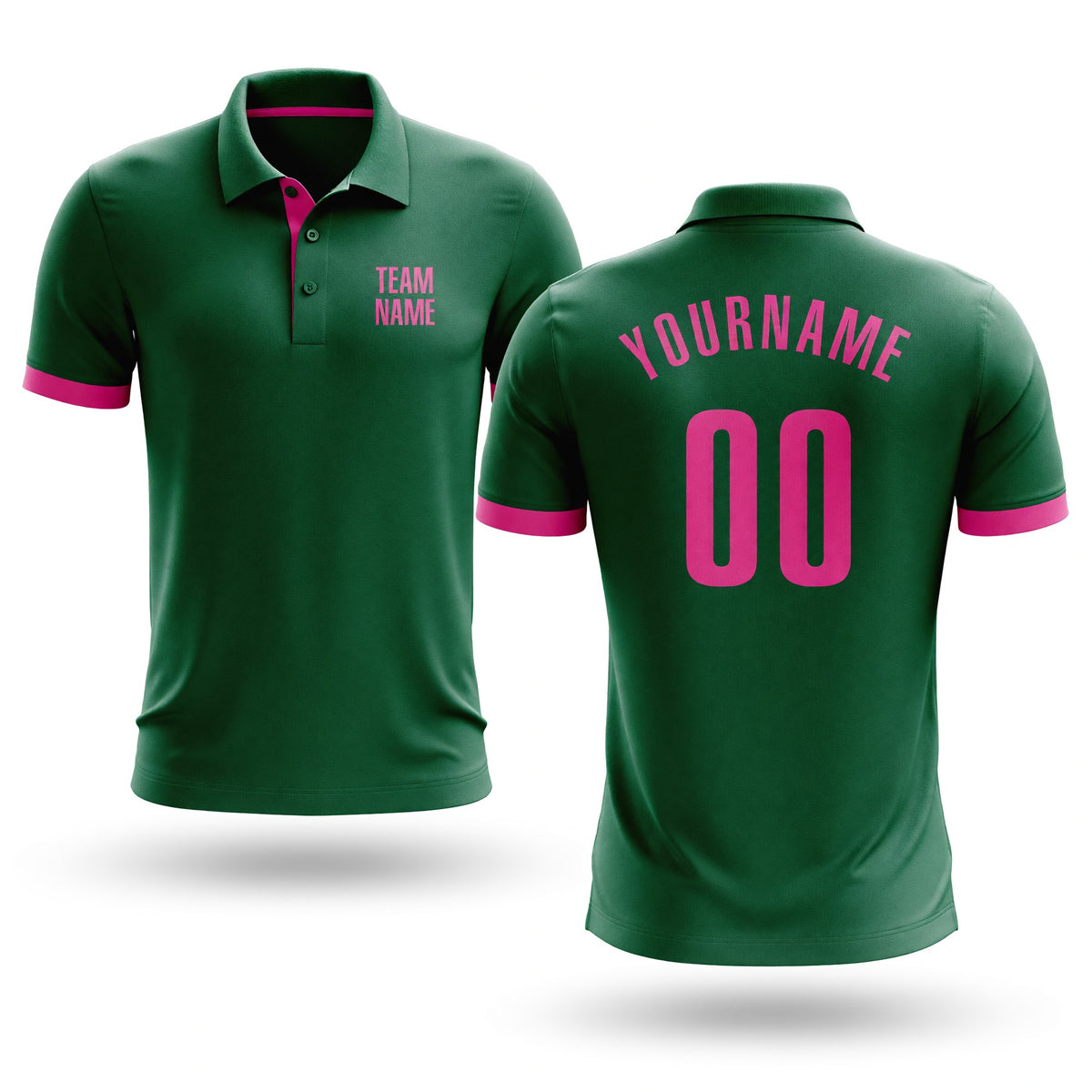 Custom Kelly Green Pink Performance Golf Polo Shirt