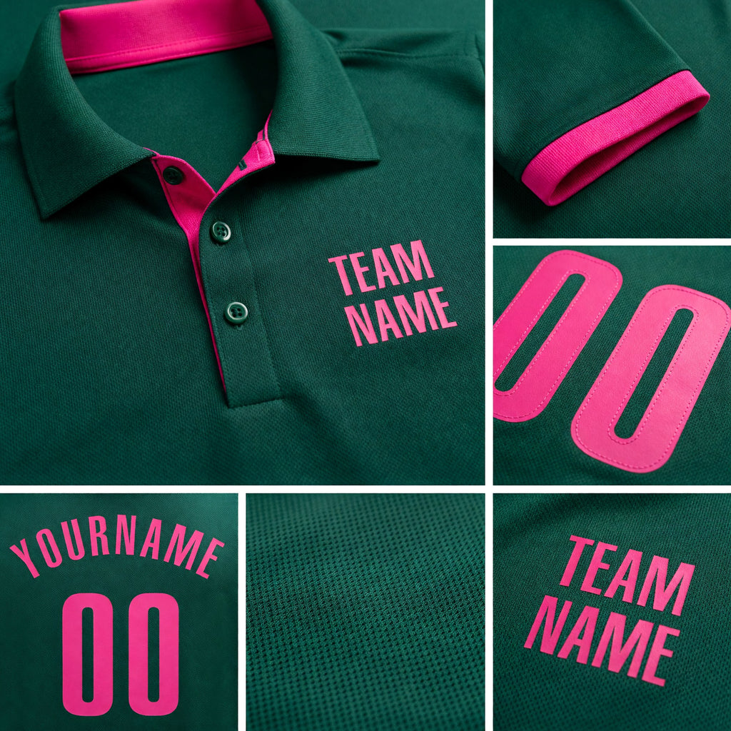 Custom Kelly Green Pink Performance Golf Polo Shirt detail