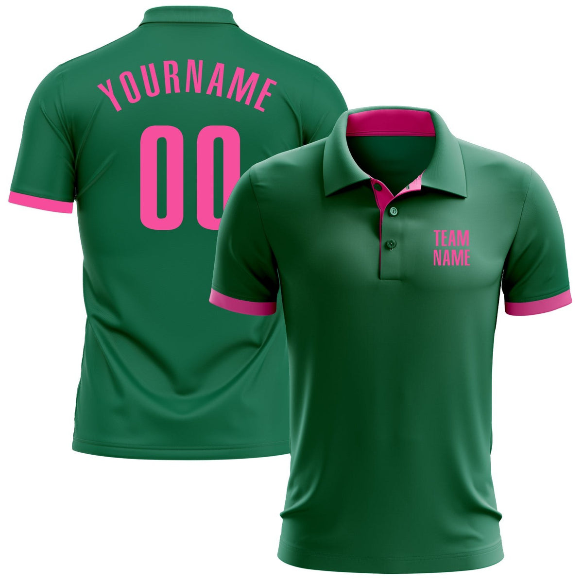 Custom Kelly Green Pink Performance Golf Polo Shirt photo 1