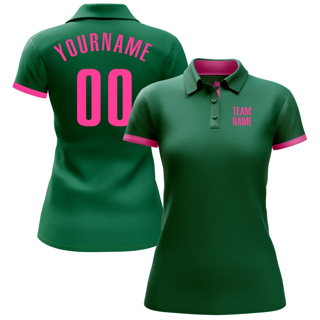 Custom Kelly Green Pink Performance Golf Polo Shirt photo 2