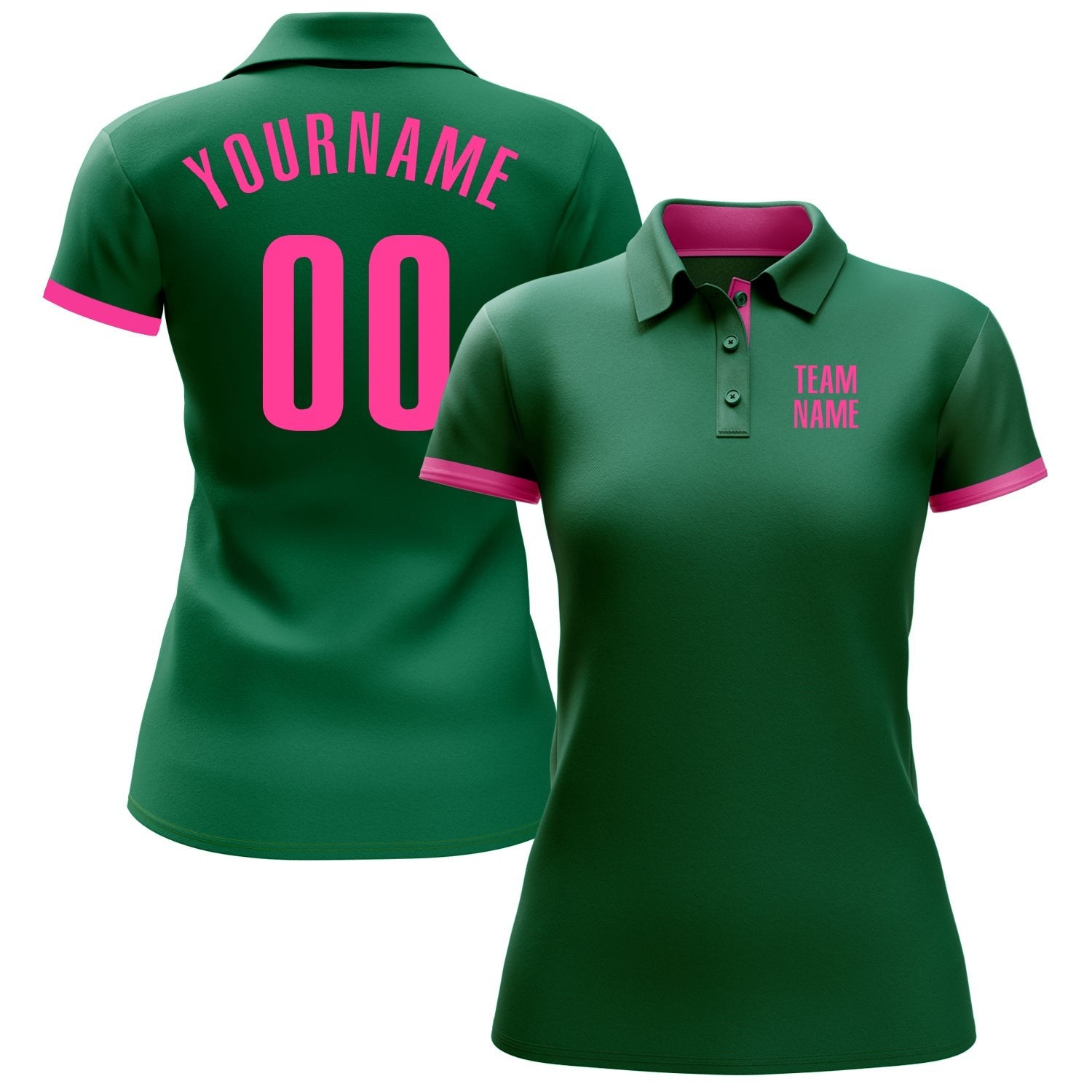 Custom Kelly Green Pink Performance Golf Polo Shirt photo 2