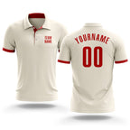 Custom Cream Red Performance Golf Polo Shirt