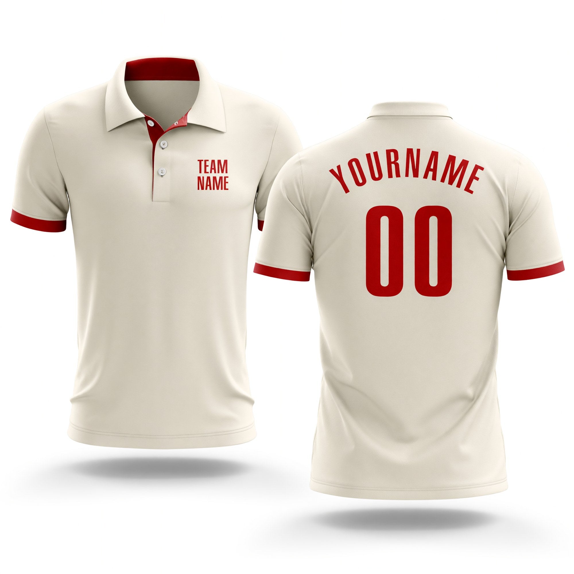 Custom Cream Red Performance Golf Polo Shirt