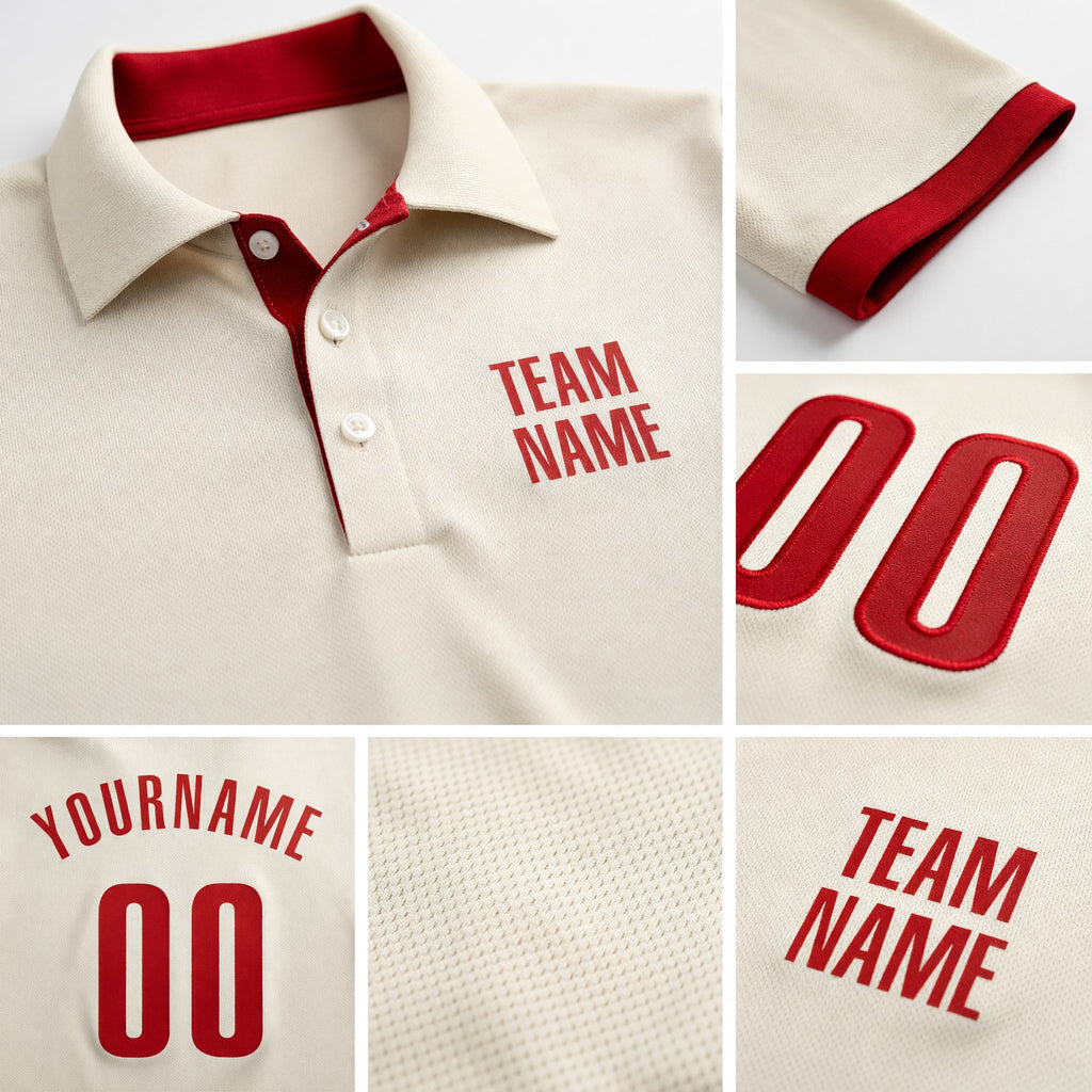 Custom Cream Red Performance Golf Polo Shirt detail