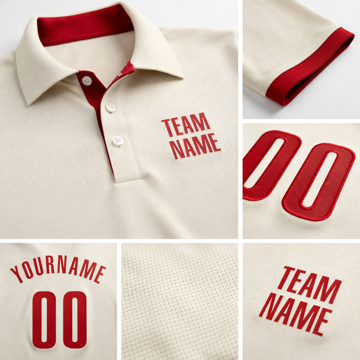 Custom Cream Red Performance Golf Polo Shirt detail