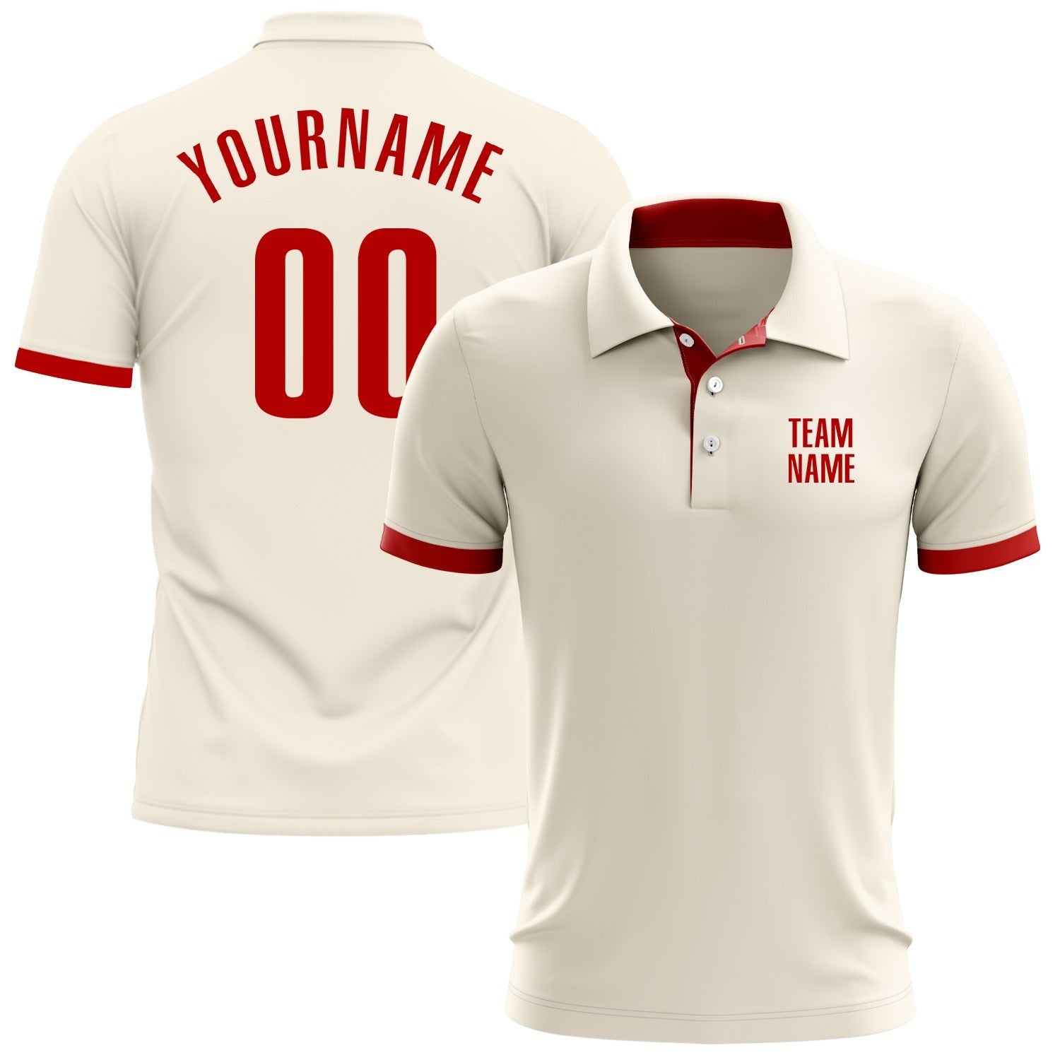 Custom Cream Red Performance Golf Polo Shirt photo 1