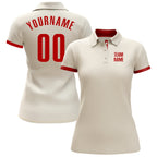 Custom Cream Red Performance Golf Polo Shirt photo 2