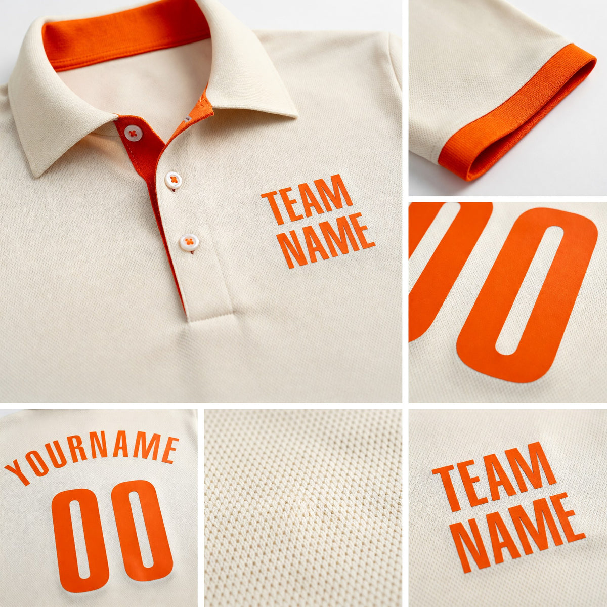 Custom Cream Orange Performance Golf Polo Shirt detail