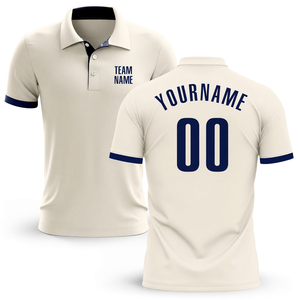 Custom Cream Navy Performance Golf Polo Shirt