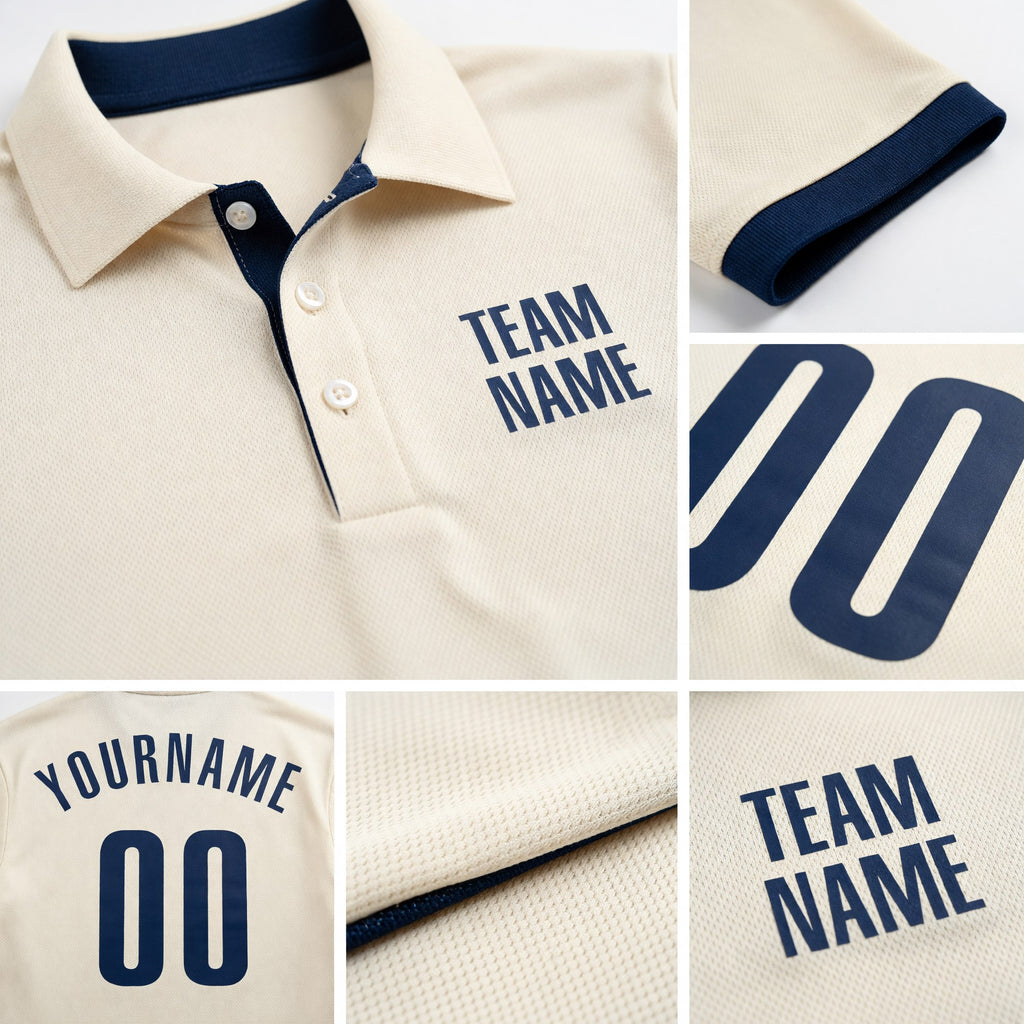 Custom Cream Navy Performance Golf Polo Shirt detail
