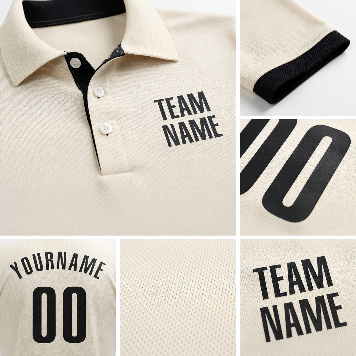 Custom Cream Black Performance Golf Polo Shirt detail