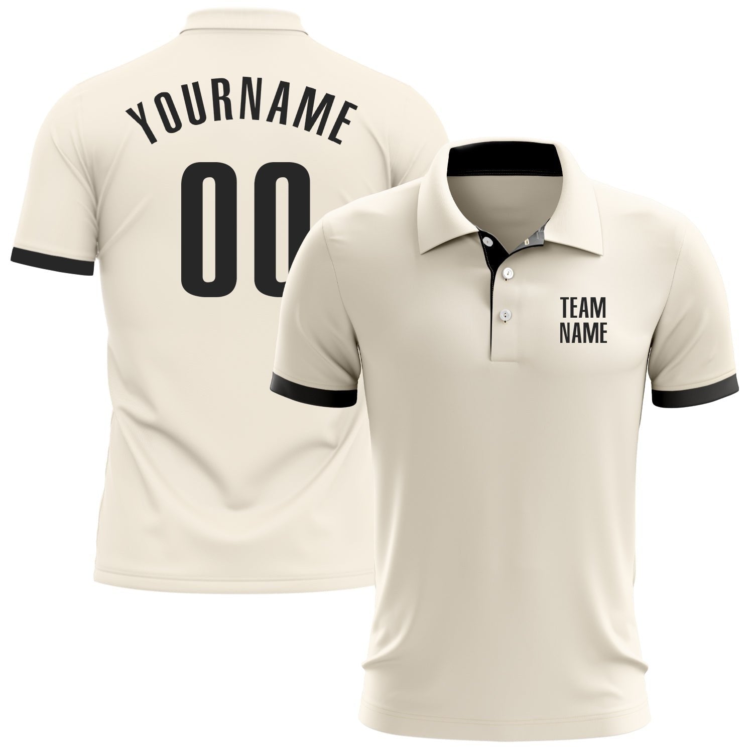 Custom Cream Black Performance Golf Polo Shirt photo 1