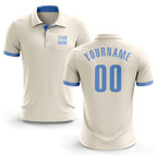 Custom Cream Light Blue Performance Golf Polo Shirt