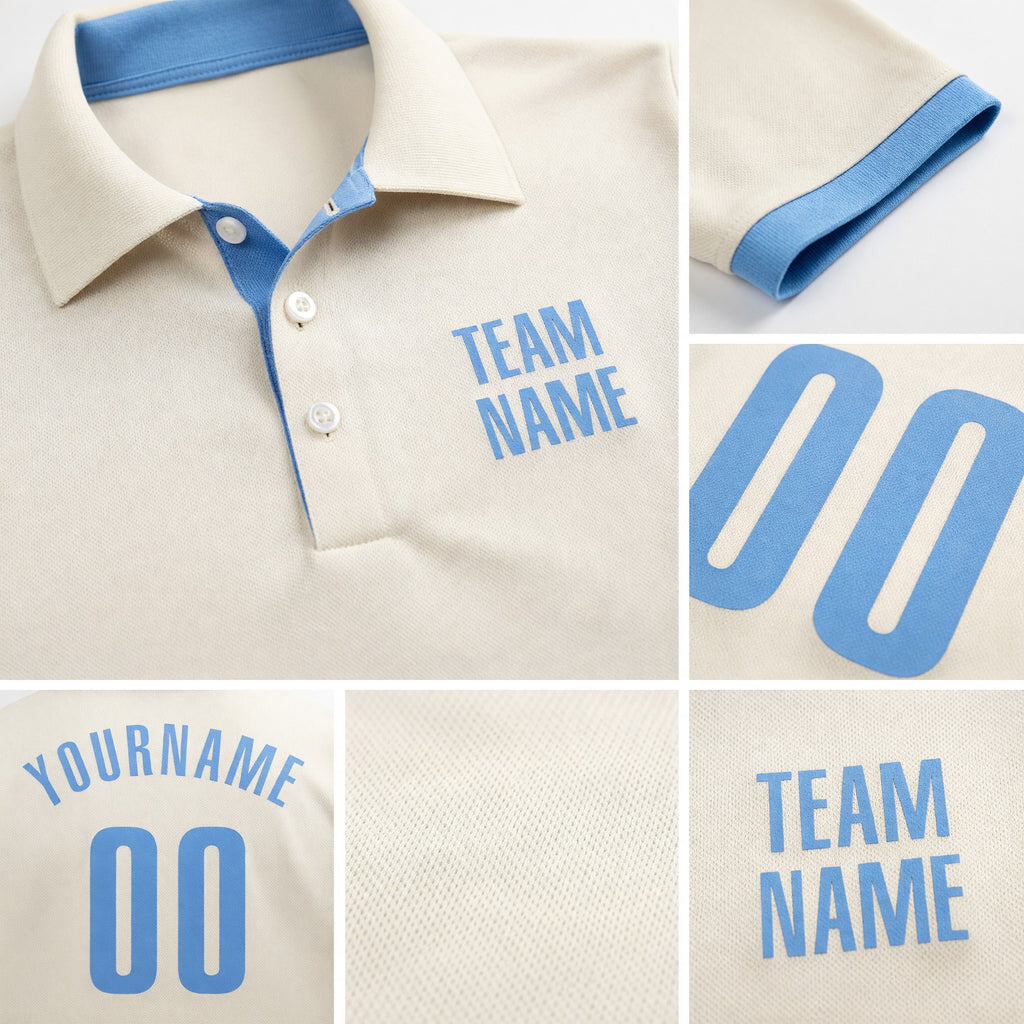 Custom Cream Light Blue Performance Golf Polo Shirt detail