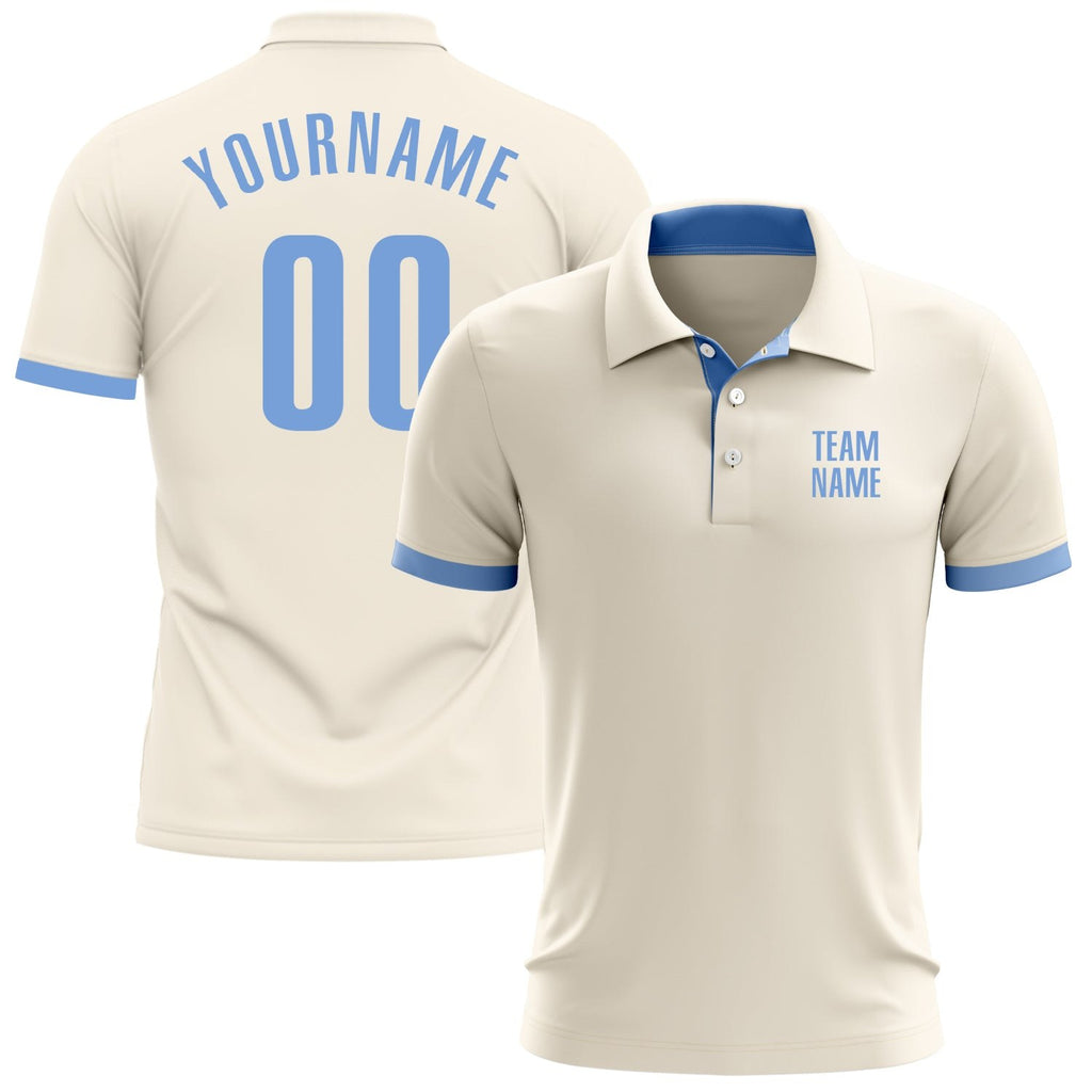 Custom Cream Light Blue Performance Golf Polo Shirt photo 1