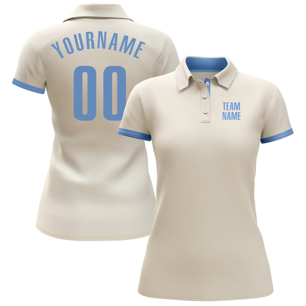 Custom Cream Light Blue Performance Golf Polo Shirt photo 2