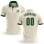 Custom Cream Green Performance Golf Polo Shirt