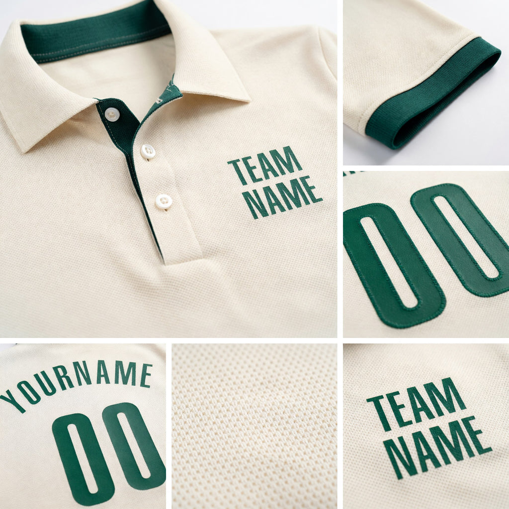 Custom Cream Green Performance Golf Polo Shirt detail