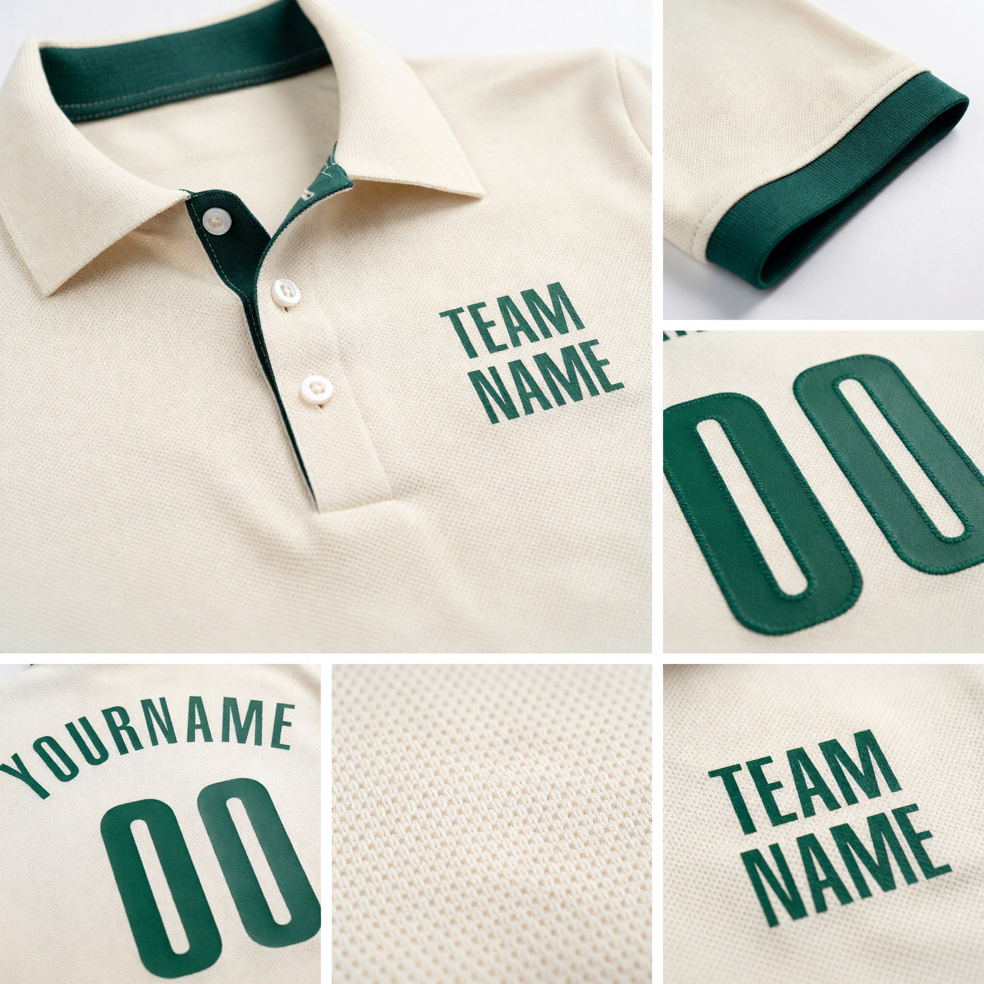 Custom Cream Green Performance Golf Polo Shirt detail