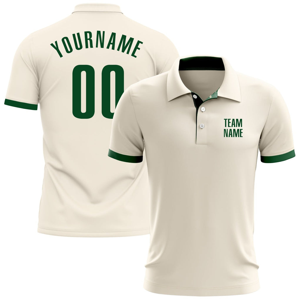 Custom Cream Green Performance Golf Polo Shirt photo 1