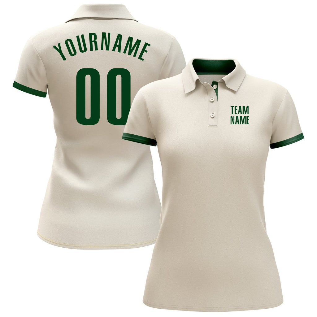 Custom Cream Green Performance Golf Polo Shirt photo 2