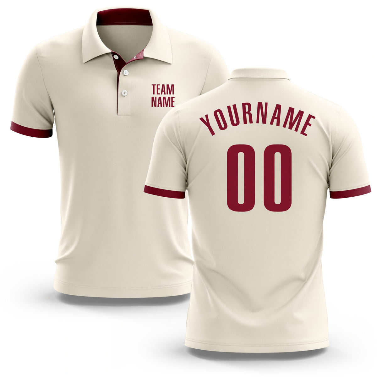 Custom Cream Crimson Performance Golf Polo Shirt