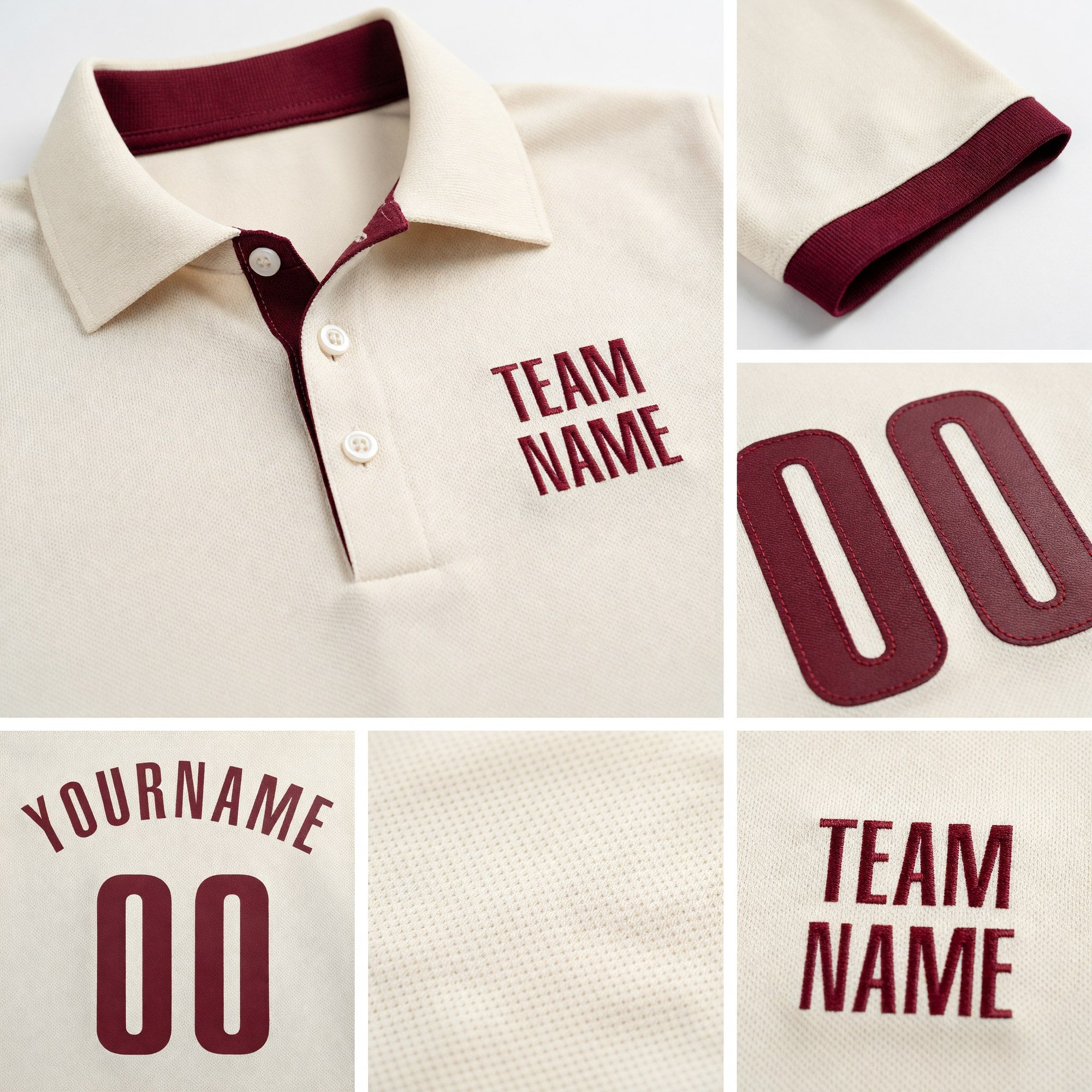 Custom Cream Crimson Performance Golf Polo Shirt detail