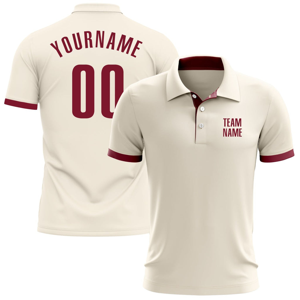 Custom Cream Crimson Performance Golf Polo Shirt photo 1
