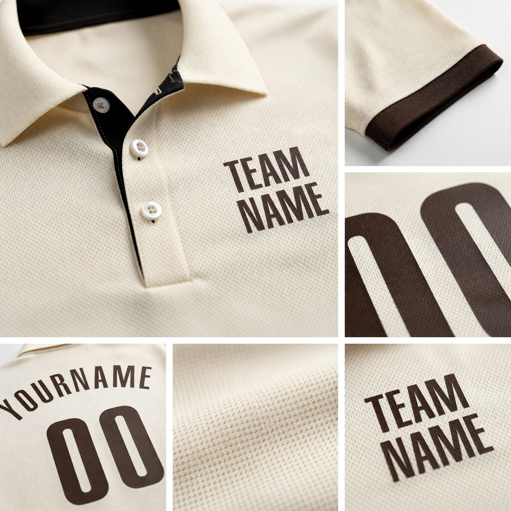 Custom Cream Brown Performance Golf Polo Shirt detail