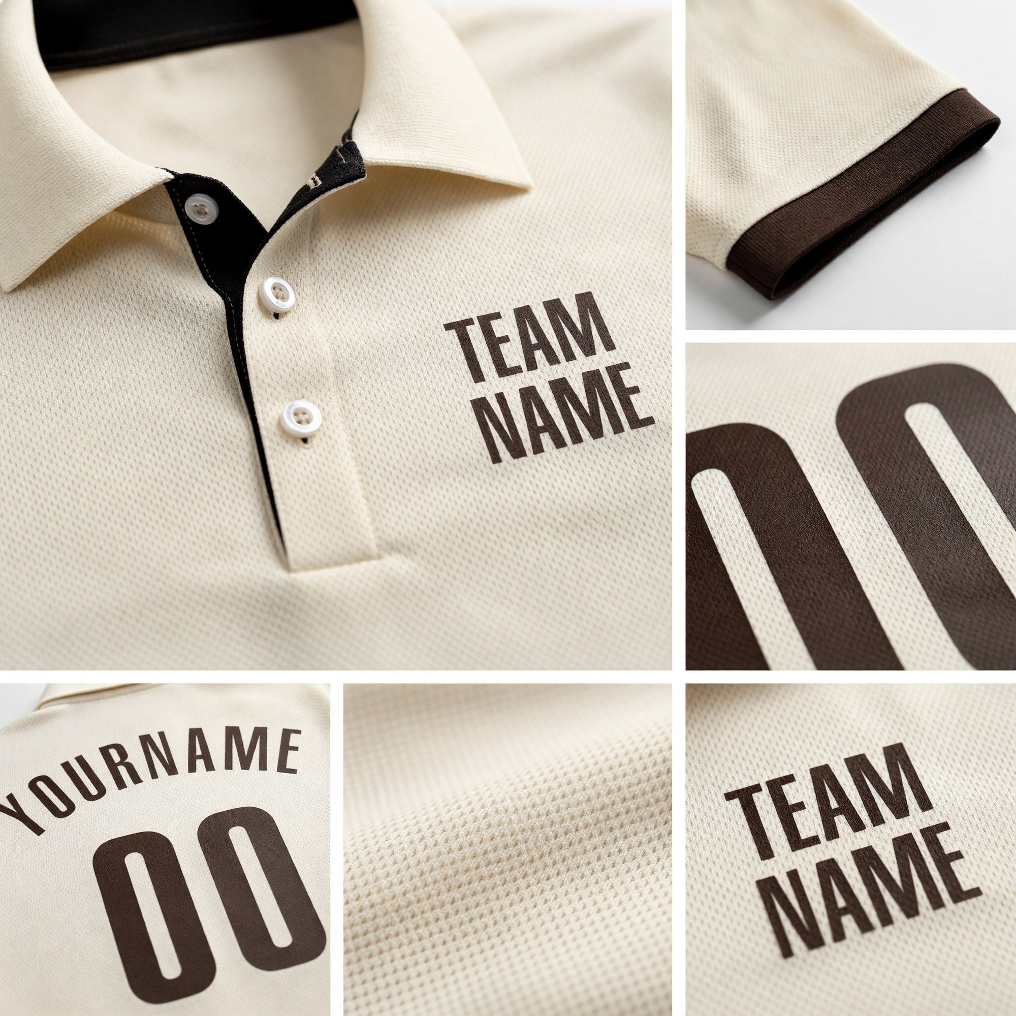 Custom Cream Brown Performance Golf Polo Shirt detail