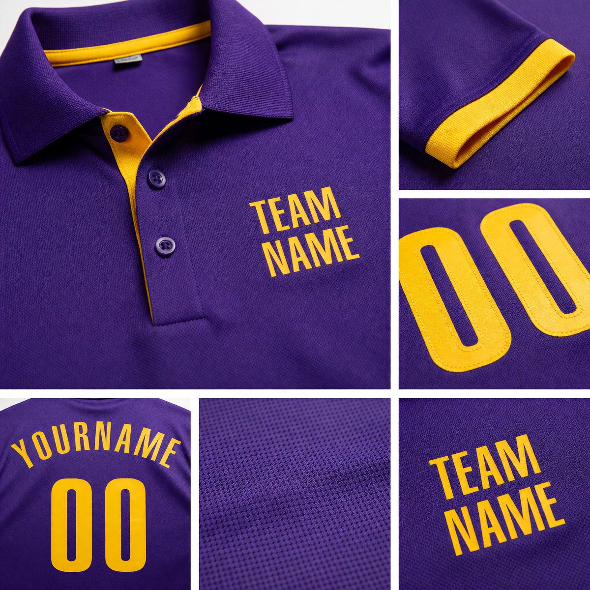 Custom Purple Yellow Performance Golf Polo Shirt detail