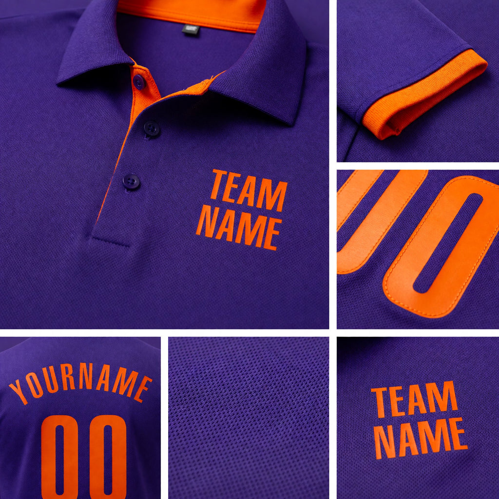 Custom Purple Orange Performance Golf Polo Shirt detail