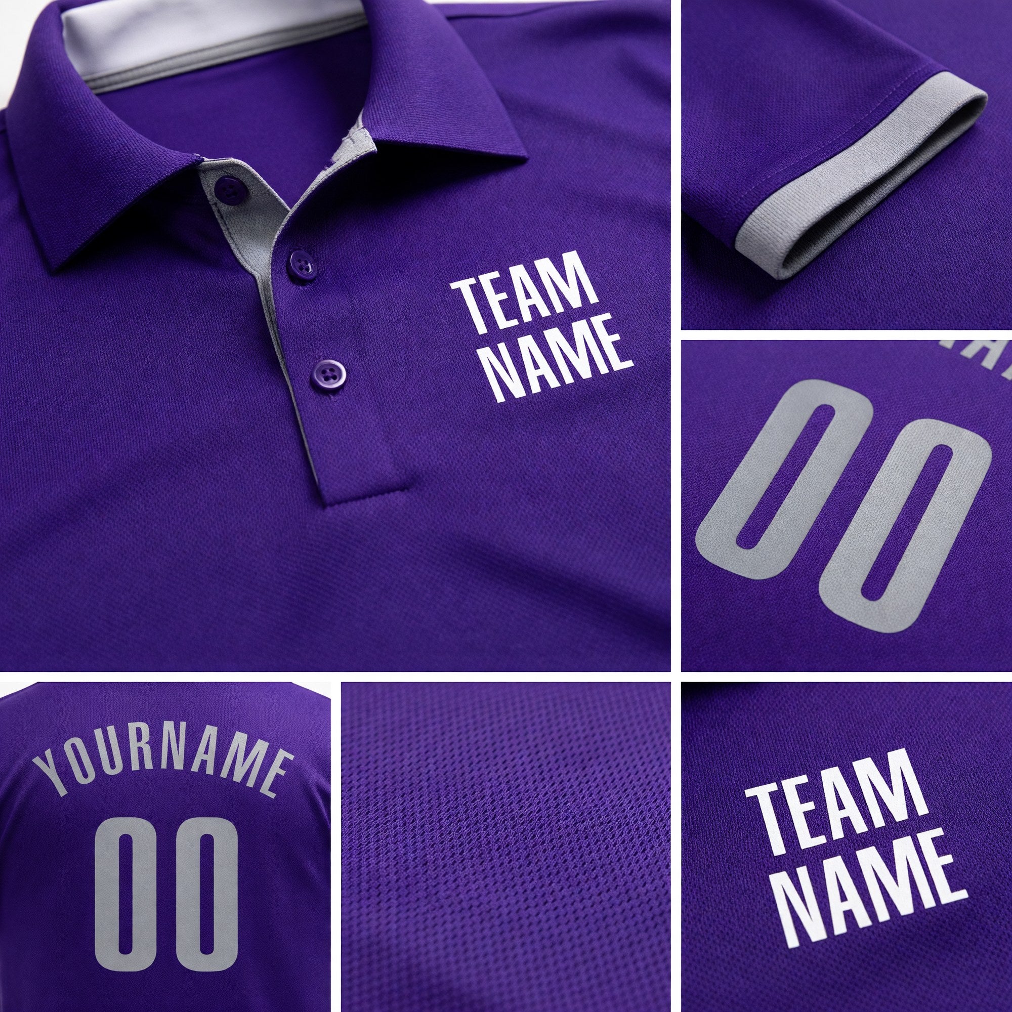 Custom Purple Gray Performance Golf Polo Shirt detail