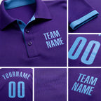 Custom Purple Light Blue Performance Golf Polo Shirt detail