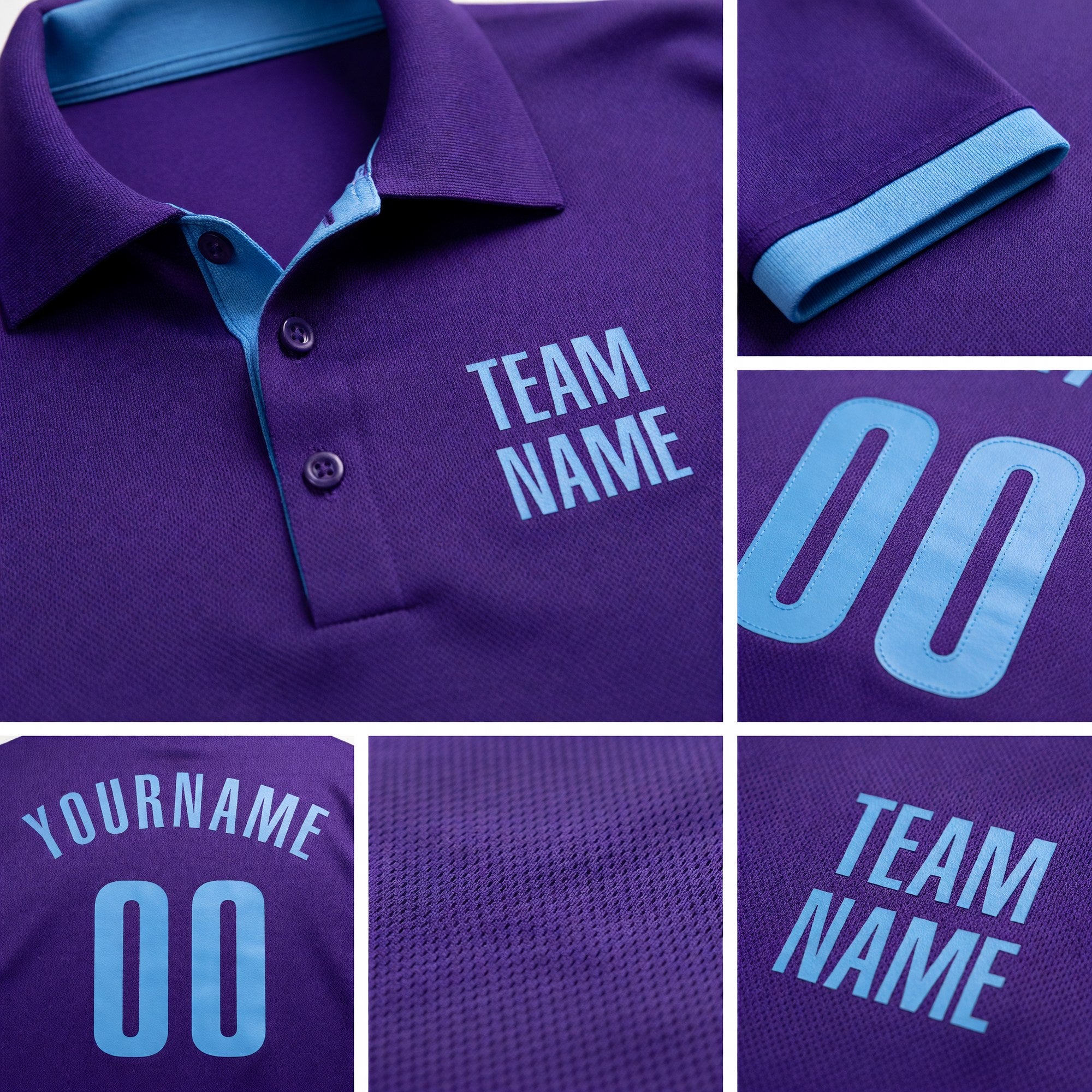 Custom Purple Light Blue Performance Golf Polo Shirt detail