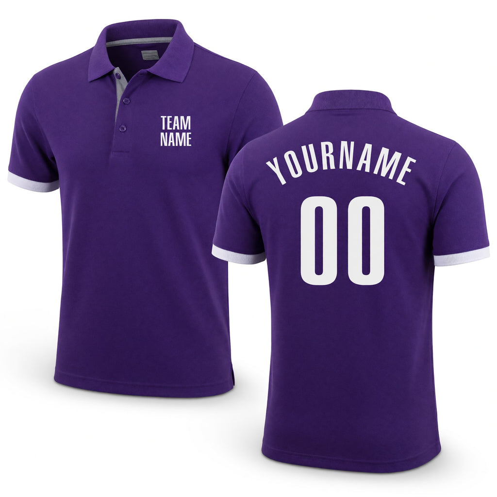 Custom Purple White Performance Golf Polo Shirt