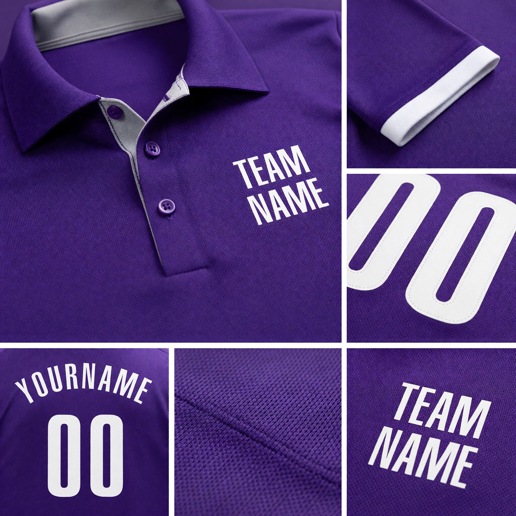Custom Purple White Performance Golf Polo Shirt detail
