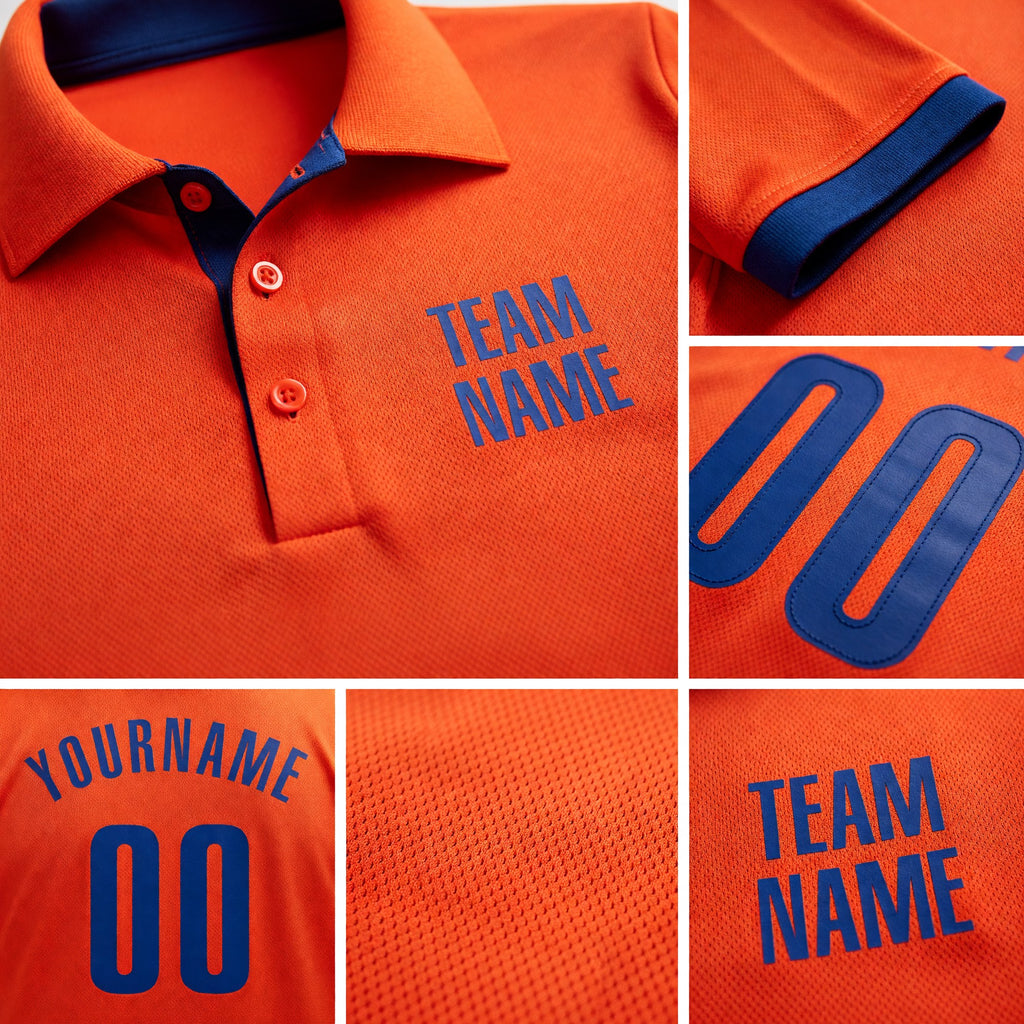 Custom Orange Royal Performance Golf Polo Shirt detail