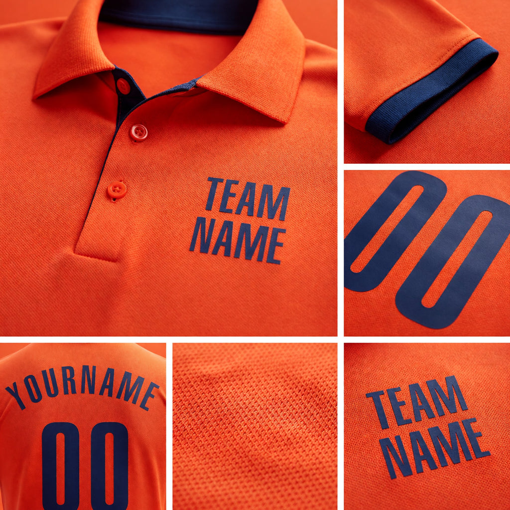 Custom Orange Navy Performance Golf Polo Shirt detail