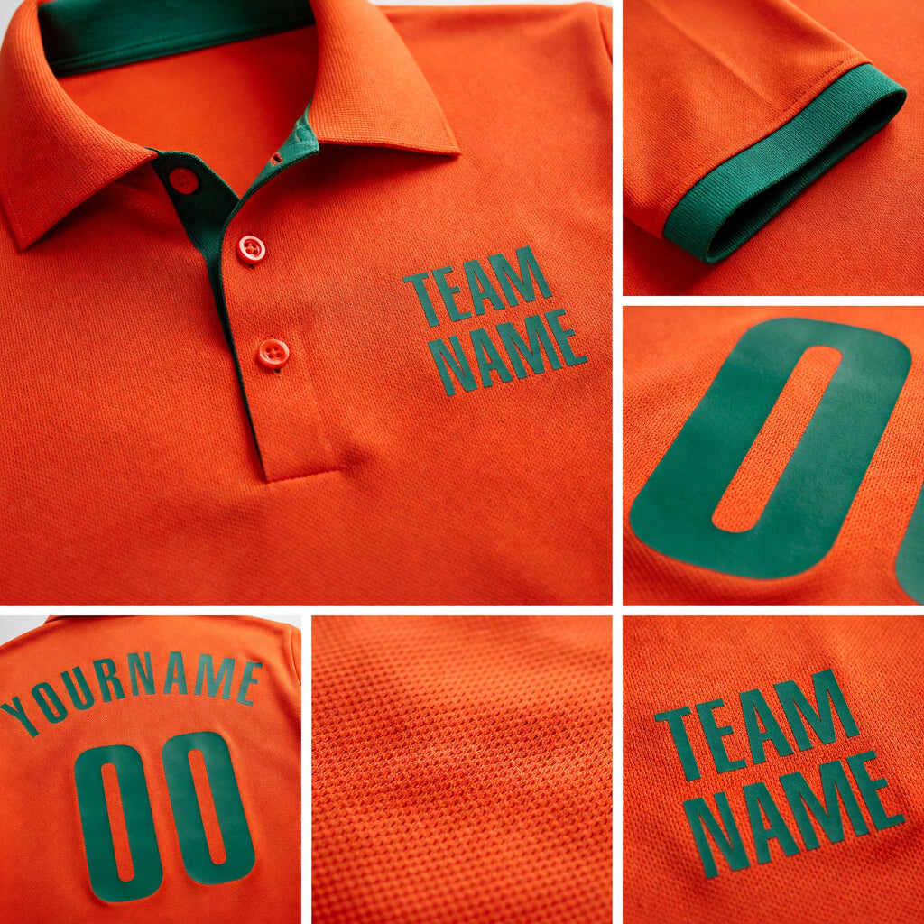 Custom Orange Kelly Green Performance Golf Polo Shirt detail