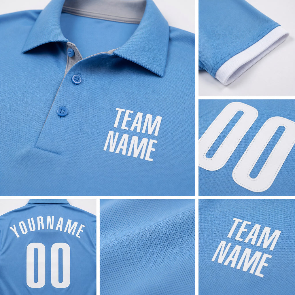 Custom Light Blue White Performance Golf Polo Shirt detail