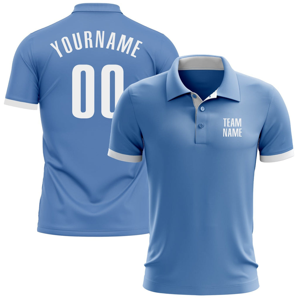 Custom Light Blue White Performance Golf Polo Shirt photo 1