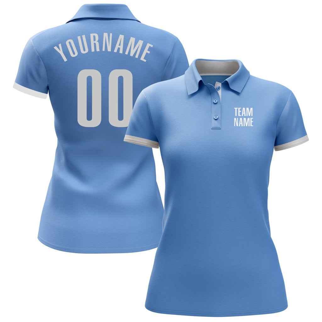 Custom Light Blue White Performance Golf Polo Shirt photo 2