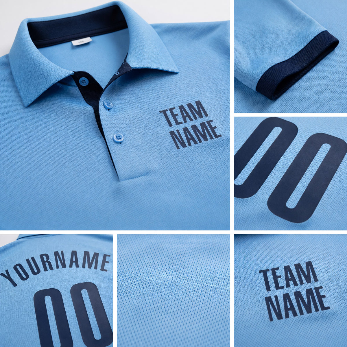 Custom Light Blue Navy Performance Golf Polo Shirt detail