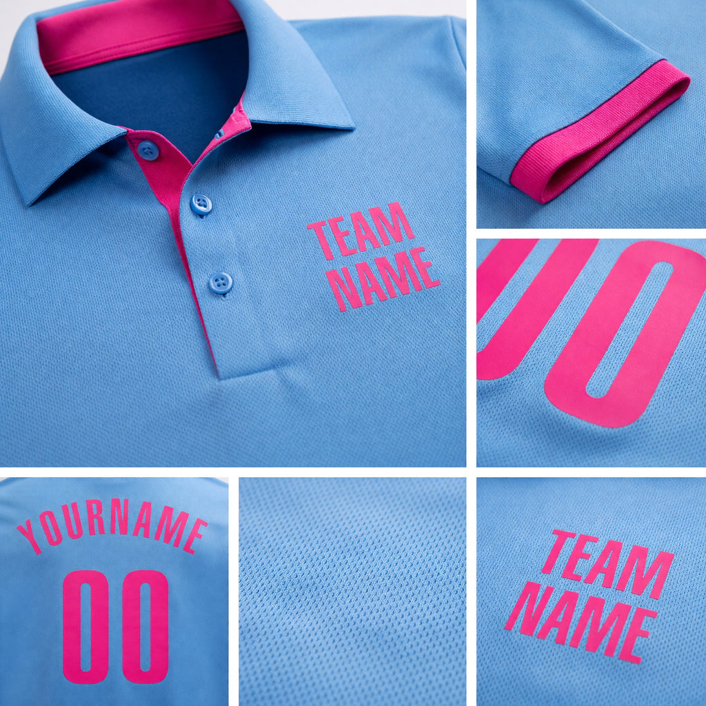Custom Light Blue Pink Performance Golf Polo Shirt detail