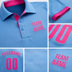 Custom Light Blue Pink Performance Golf Polo Shirt detail