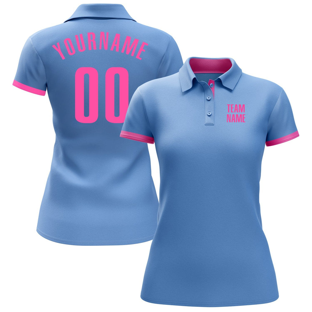Custom Light Blue Pink Performance Golf Polo Shirt photo 2