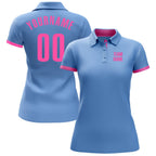 Custom Light Blue Pink Performance Golf Polo Shirt photo 2